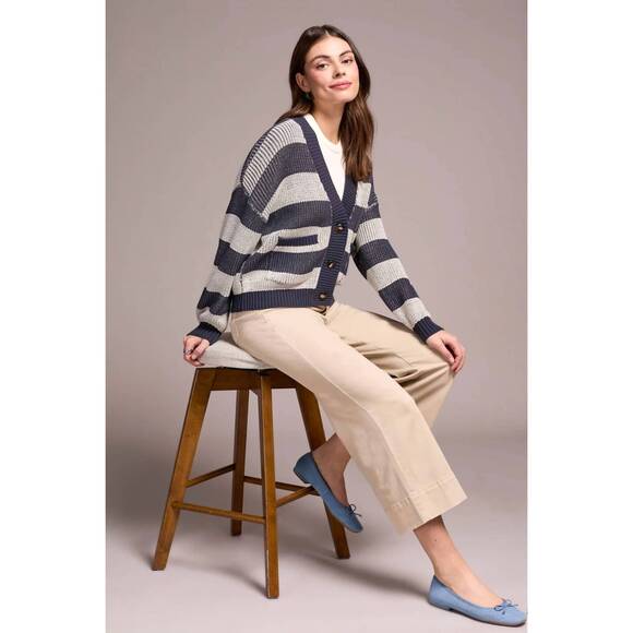 NEW TRIBAL long sleeve striped button front cardigan in striped - Picture 3 of 4